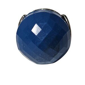 Elegant Blue Faceted Gemstone Silver Tone Chunky Dome Ring Open Band Jewelry